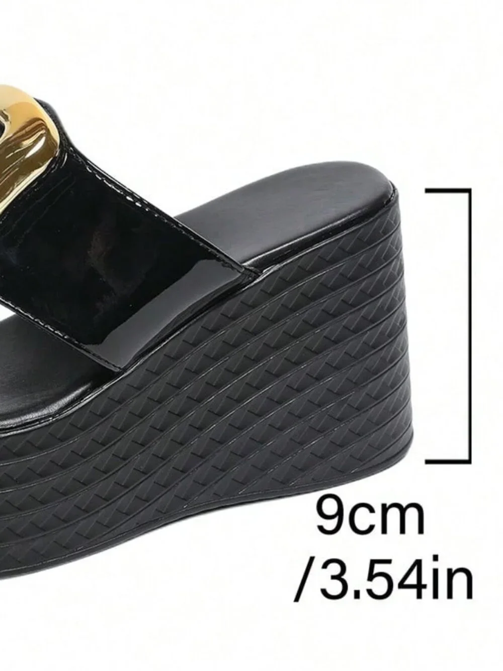 Black Fashionable Women's Metal Buckle Thong Platform wedge Sandals